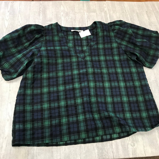 Top Short Sleeve By Loft In Plaid Pattern, Size: Xlp