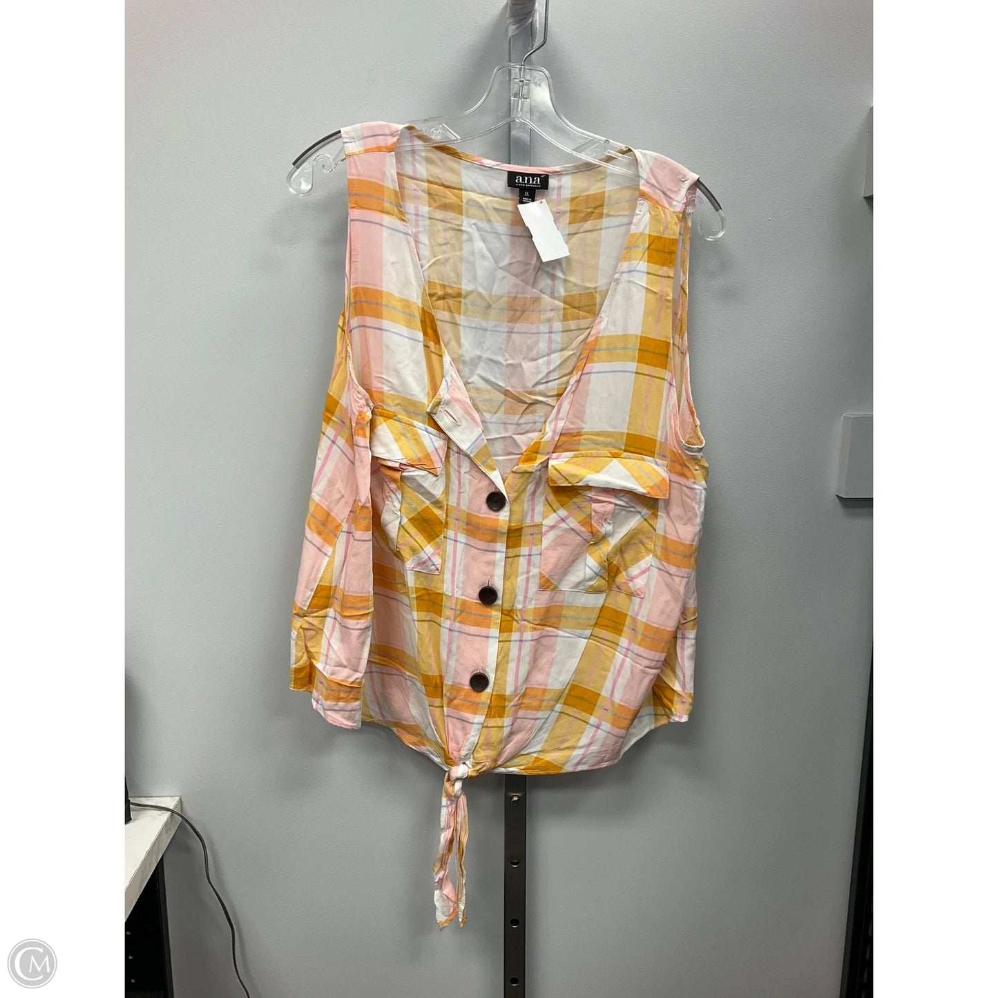 Top Sleeveless By Ana In Plaid Pattern, Size: Xl