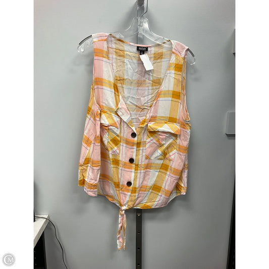 Top Sleeveless By Ana In Plaid Pattern, Size: Xl