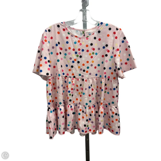 Top Short Sleeve By Shein In Polkadot Pattern, Size: L