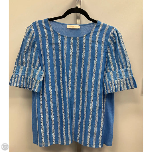 Top Short Sleeve Designer By Tory Burch In Blue & White, Size: M