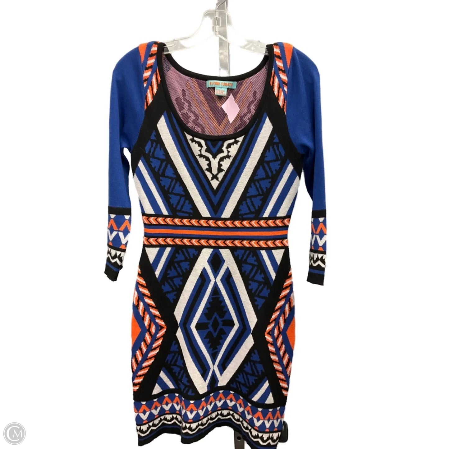 Dress Sweater By Flying Tomato In Blue & Orange, Size: M