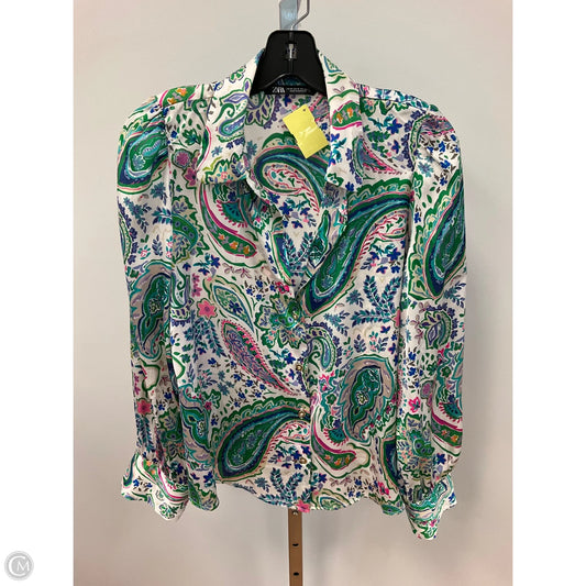 Blouse Long Sleeve By Zara In Blue & Green, Size: M