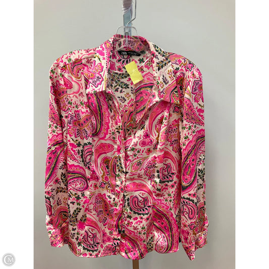 Blouse Long Sleeve By Zara In Pink, Size: M