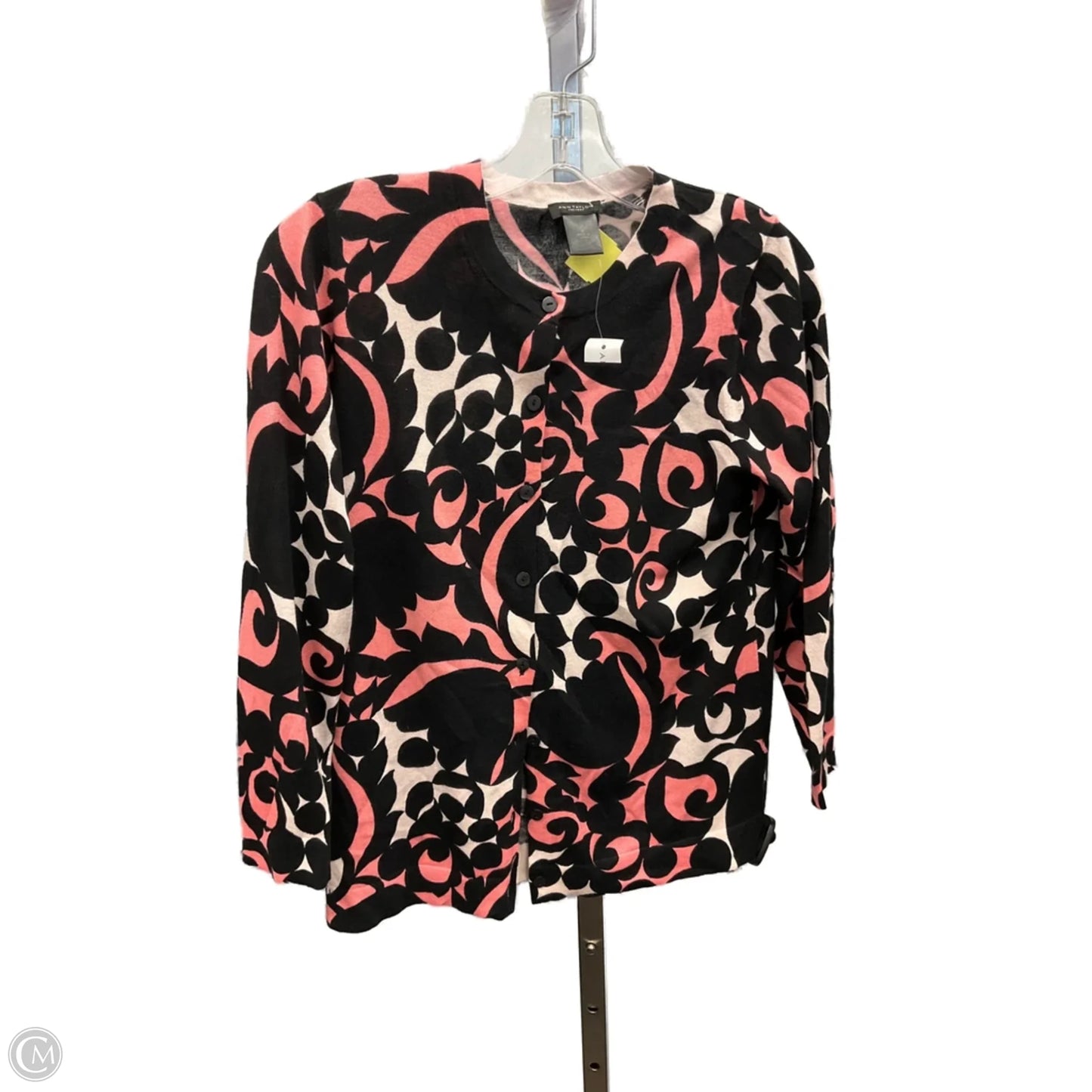 Sweater Cardigan By Ann Taylor In Black & Orange, Size: M