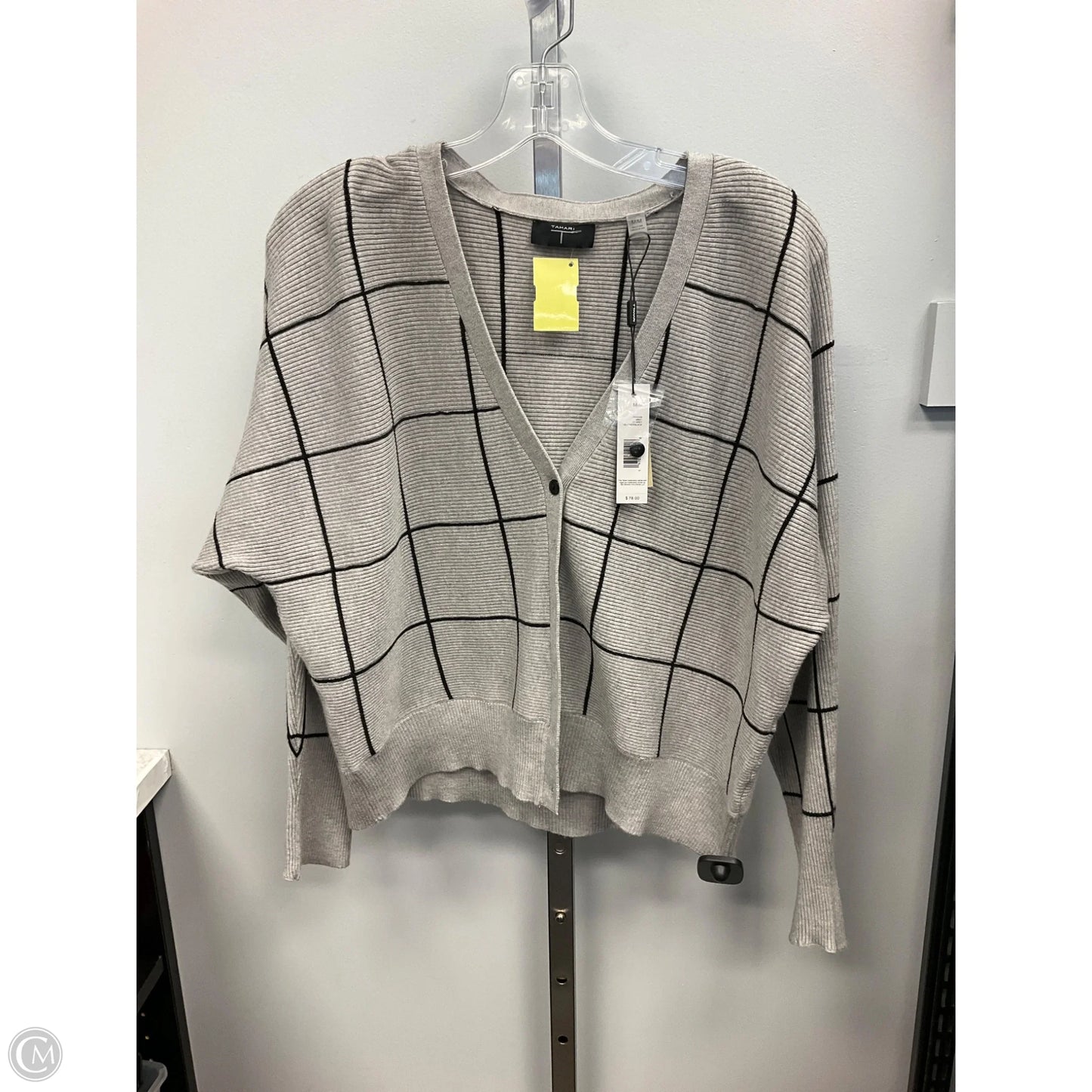 Sweater Cardigan By Tahari In Grey, Size: M