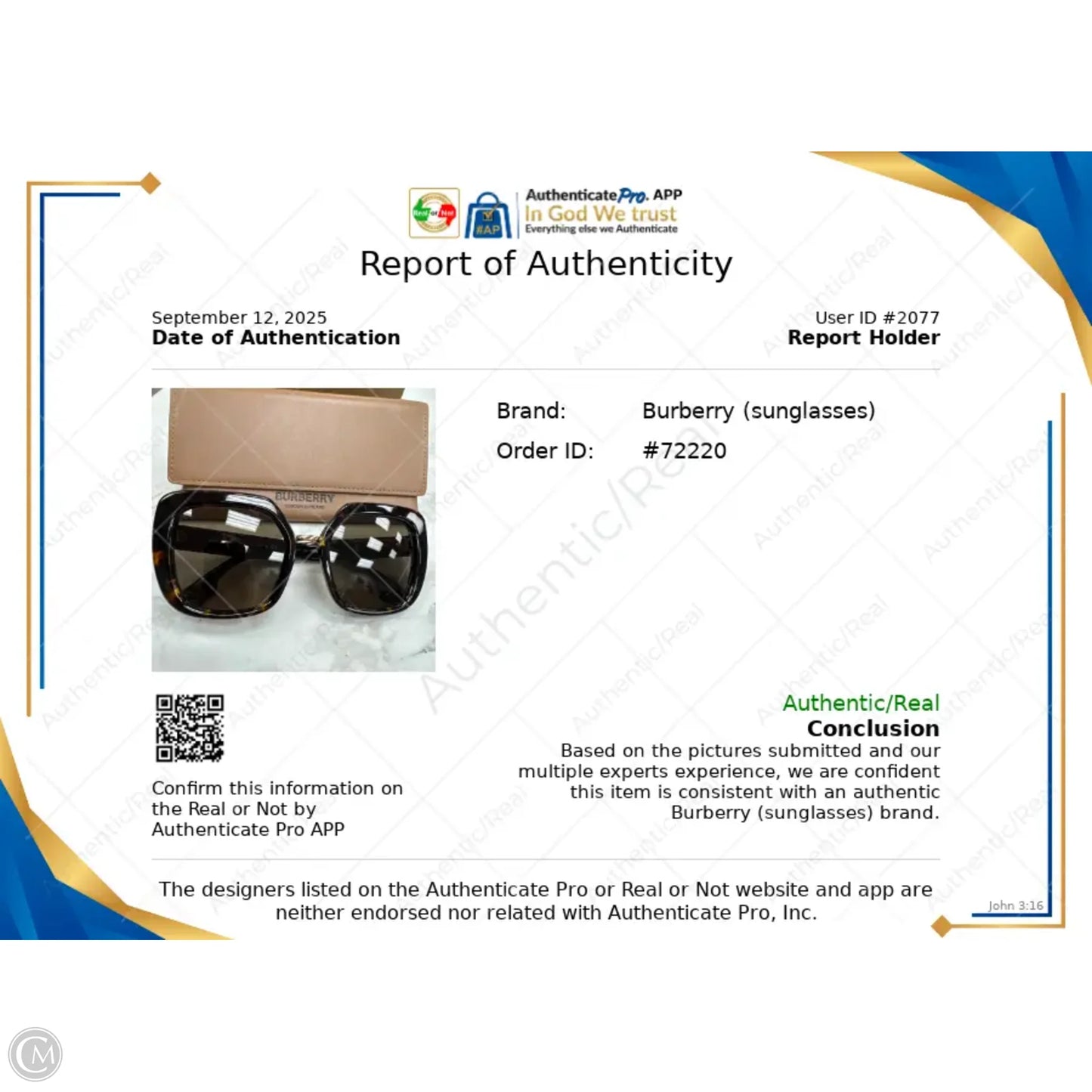 Sunglasses Luxury Designer By Burberry