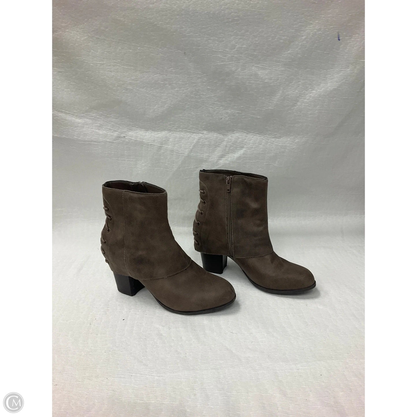 Boots Ankle Heels By Fergalicious In Taupe, Size: 9.5