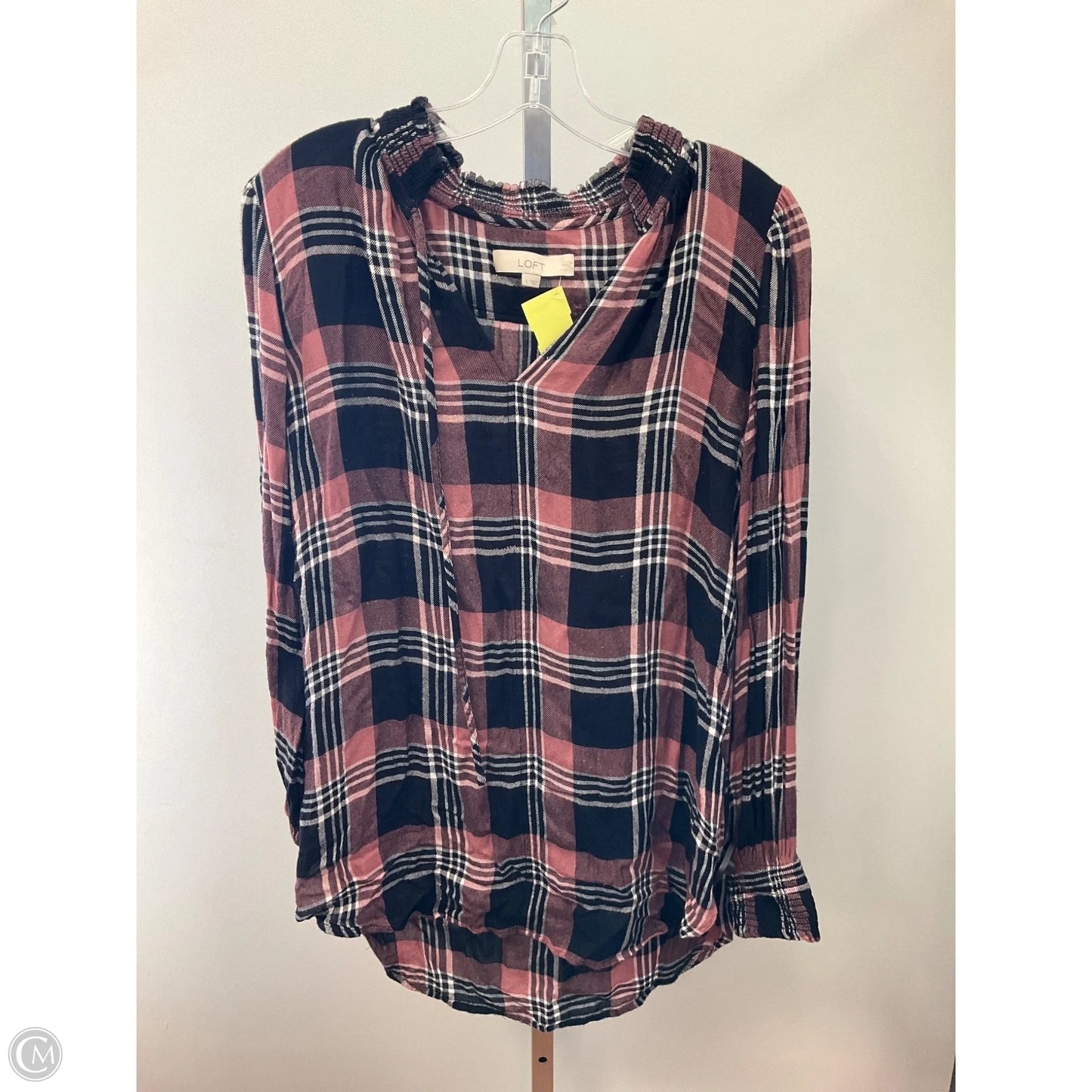 Top Long Sleeve By Loft In Plaid Pattern, Size: S