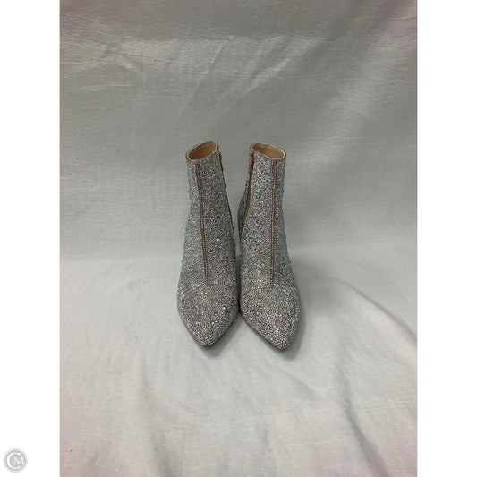 Boots Ankle Heels By Betsey Johnson In Silver, Size: 10