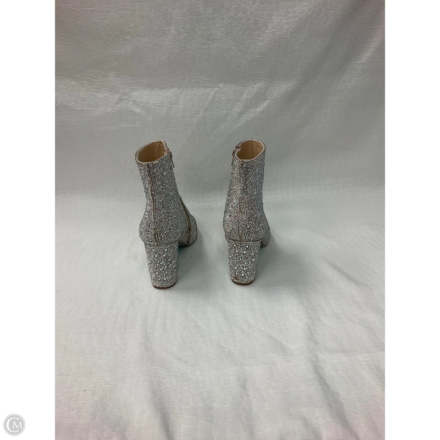 Boots Ankle Heels By Betsey Johnson In Silver, Size: 10