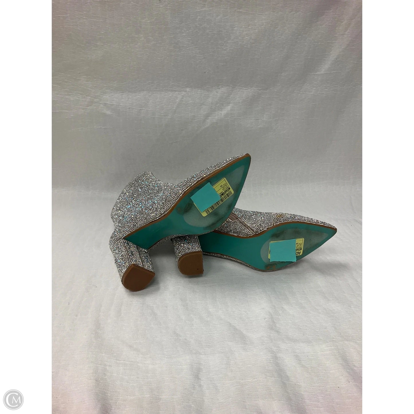 Boots Ankle Heels By Betsey Johnson In Silver, Size: 10