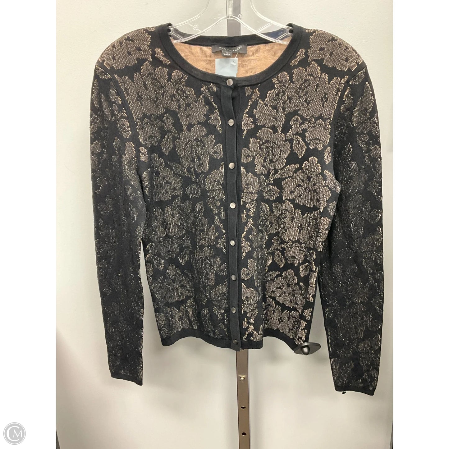 Sweater Cardigan By Ann Taylor In Black & Tan, Size: S