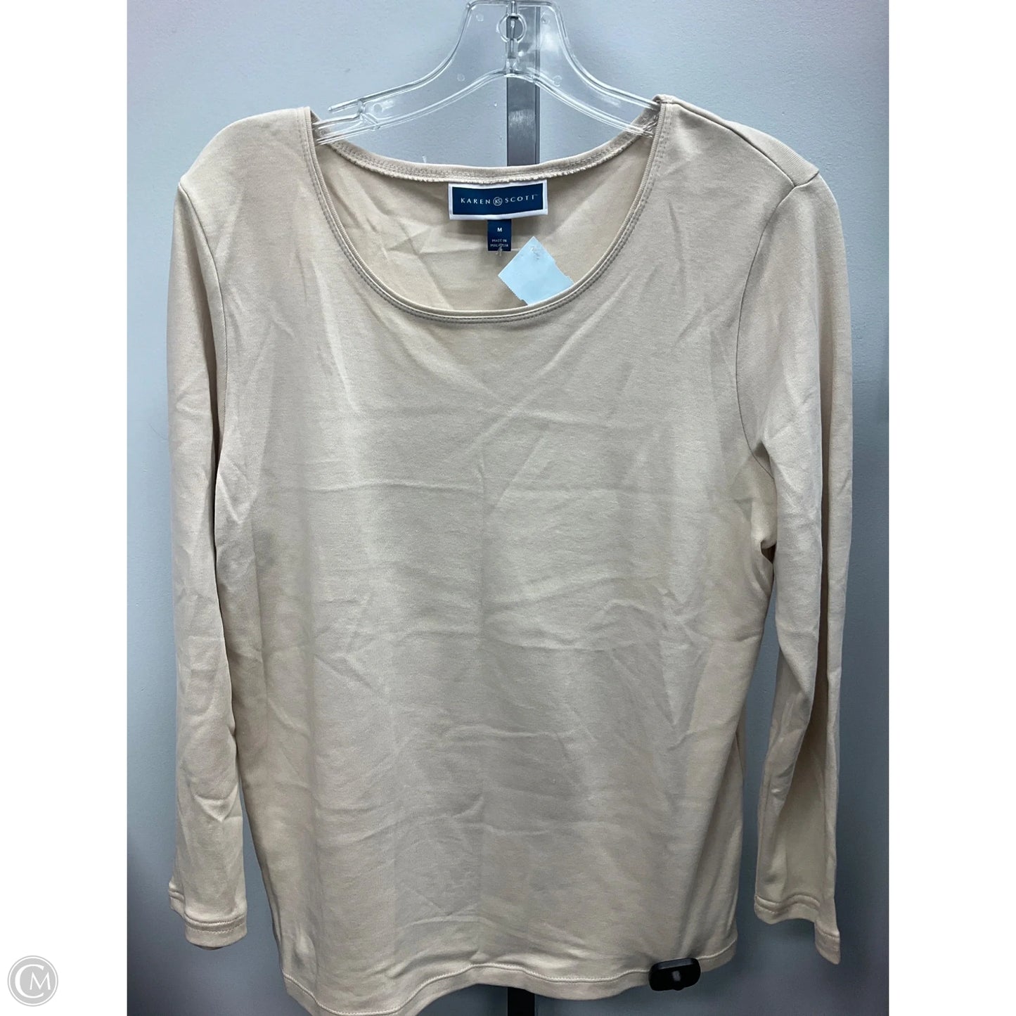 Top Long Sleeve Basic By Karen Scott In Tan, Size: M