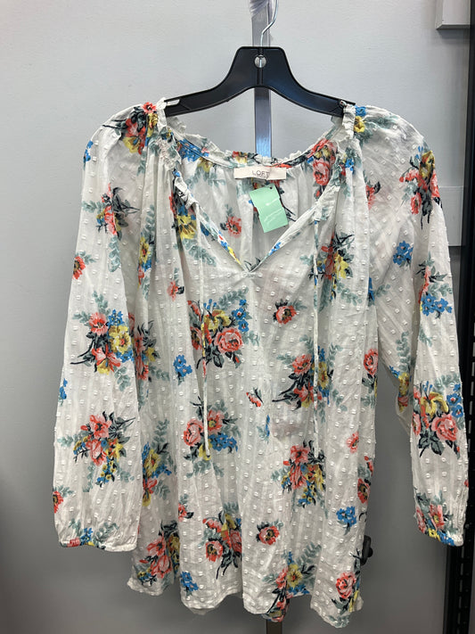 Top 3/4 Sleeve By Loft In Floral Print, Size:L
