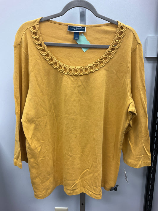 Top 3/4 Sleeve By Karen Scott In Yellow, Size:1X